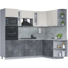 Готовая кухня Интерлиния Мила 1.68x2.4 правая (персидский жемчуг/бетон портленд/серый каспий)