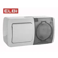 Блок выключатель 1-кл и розетка с крышкой с/з, наружная EL-BI Eva IP54, 554-011500-920