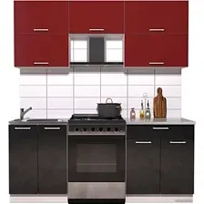 Готовая кухня Интерлиния Мила Gloss 60-19 (бордовый/черный глянец)