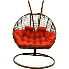 Кресло подвесное Craftmebelby Кокон Двойной Премиум Кольца (коричневый/коралловый)