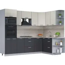 Готовая кухня Интерлиния Мила Лайт 1.68x2.6 правая (персидский жемчуг/антрацит/травертин серый)