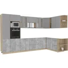 Готовая кухня Интерлиния Мила 1.88x3.4 правая без столешницы (серебристый/бетон)