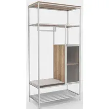 Стеллаж Hype Mebel Босс 100x200 (белый/дуб галифакс натуральный/велюр серый)