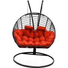 Кресло подвесное Craftmebelby Кокон Двойной Премиум Кольца (черный/коралловый)