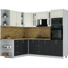 Готовая кухня Интерлиния Мила Шато 1.88x2.4 ВТ LV (белый/черный/дуб бунратти)