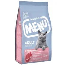 Корм AlphaPet, для взрослых кошек, с говядиной, Menu, 1,5 кг