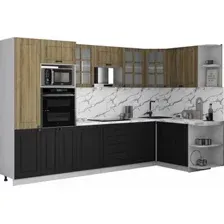 Готовая кухня Интерлиния Мила Деко 1.88x3.2 PR (черный/дуб вотан/белый гранит)