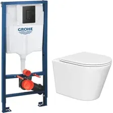 Унитаз подвесной Lauter Longer 2110822 + GROHE Solido 38811KF0 с кнопкой (прямоугольная, черный)
