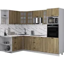 Готовая кухня Интерлиния Мила Деко 1.68x2.6 LV (дуб вотан/дуб вотан/белый гранит)