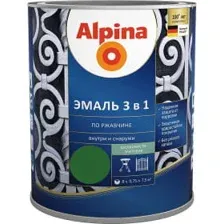 Эмаль Alpina по ржавчине 3 в 1 шелковисто-матовая RAL6002 (зел еный) 0,75 л (0,80 кг)