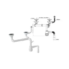 Сифон для кухни двойной с выпуском 3 1/2" с гибкой трубой 1 1/2" - 40/50 мм AV ENGINEERING
