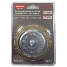 Щетка для электроинструмента Hammer Проволочная чашечная гофрированная 100мм / 02400-500100 (с хвостовиком)