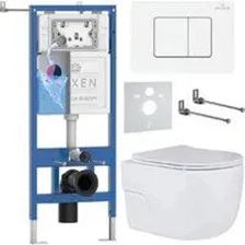 Унитаз подвесной Roxen Porto в комплекте с инсталляцией StounFix Dual Fresh 6 в 1 868535 (кнопка: бе
