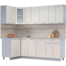 Готовая кухня Интерлиния Мила 12x23 (персидский жемчуг/персидский жемчуг/травертин серый)