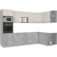Готовая кухня Интерлиния Мила 1.68x3.0 правая без столешницы (вудлайн кремовый/бетон)
