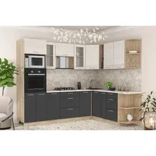 Готовая кухня Интерлиния Мила 1.88x2.6 правая (вудлайн кремовый/антрацит/малага)