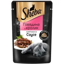 Корм консервированный полнорационный SHEBA для взрослых кошек с говядиной и кроликом. «Ломтики в соусе. Говядина и кролик» 75г