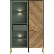 Шкаф-витрина Black Red White Siena с подсветкой REG1W1D/140 (дымчатый зеленый/дуб вотан)