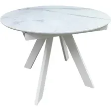 Обеденный стол Васанти Плюс КРС 100 100/140x100 (мрамор белый глянец/белый/каркас белый/опора металл белый)