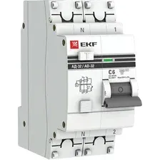 Дифференциальный автомат EKF PROxima АД-32 2P 6А (C) 30мА тип AC 4.5кА DA32-06-30-pro