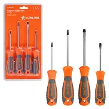 набор отверток! 4пр. (SL5x75mm, SL6x100mm, PH1x75mm, PH2x100mm), блистер\ ATAU034 AIRLINE