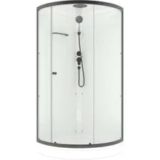 Кабина душевая Domani-Spa Simple 99, низкий поддон, белые стенки, прозрачное  стекло, графит профиль, Black accents, размер 90*90*