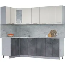 Готовая кухня Интерлиния Мила 12x24 (персидский жемчуг/бетон портленд/серый каспий)