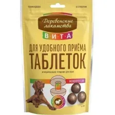 Лакомство Деревенские лакомства Вита, Угощение для удобного приёма таблеток для собак, говядина, 80 г