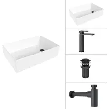 Умывальник Lauter 21518-1  Cascade 21СК0655BS  сифон 21635B  дон.клапан 21190B (черный матовый)