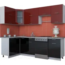 Готовая кухня Интерлиния Мила Gloss 60-12x25 (бордовый/черный глянец)