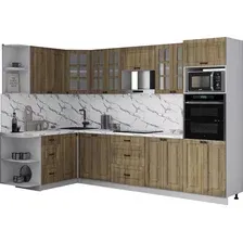 Готовая кухня Интерлиния Мила Деко 1.68x3.0 LV (дуб вотан/дуб вотан/белый гранит)