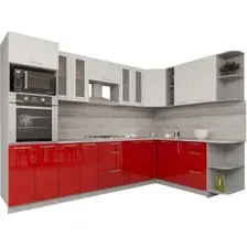 Готовая кухня Интерлиния Мила Gloss 1.88x3.0 правая (белый-красный)