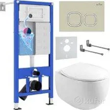Унитаз подвесной Roxen Egg в комплекте с инсталляцией StounFix Dual Fresh 6 в 1 966619 (кнопка: бежевый)