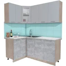 Готовая кухня Интерлиния Мила 12x18 (серебристый-бетон-бискайская сосна)
