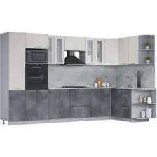 Готовая кухня Интерлиния Мила 1.68x3.4 правая (персидский жемчуг/бетон портленд/серый каспий)