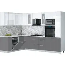 Готовая кухня Интерлиния Мила Gloss 1.896х2.88 (серый/белый глянец/белый гранит)