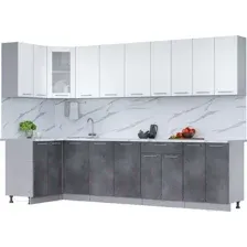 Готовая кухня Интерлиния Мила 12x30 (белый платинум/бетон портленд/белый гранит)