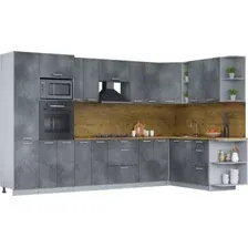 Готовая кухня Интерлиния Мила Лайт 1.88x3.4 правая (бетон потленд/бетон портленд/дуб бунратти)