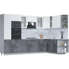 Готовая кухня Интерлиния Мила 1.88x3.2 правая (белый платинум/бетон портленд/белый гранит)