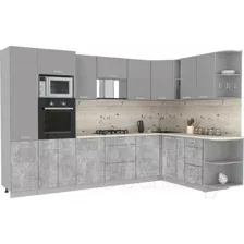 Готовая кухня Интерлиния Мила Лайт 1.88x3.2 правая (серебристый/бетон/бискайская сосна)