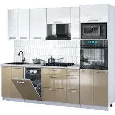 Готовая кухня Интерлиния Мила Gloss 2.55-ПМ3 (капучино глянец/белый глянец/опал светлый)