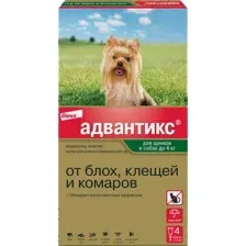 Капли от блох и клещей Elanco Адвантикс для собак до 4кг (4 пипетки)