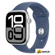 Умные часы Apple Watch Series 10 46 мм (алюминиевый корпус, серебристый/синий, спортивный силиконовы