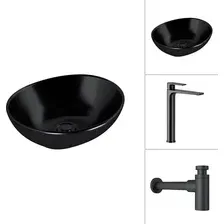 Умывальник Lauter 21652-A + Reef 21CK8678BS с сифоном 21635B (черный матовый)