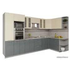 Готовая кухня Интерлиния Мила Gloss 1.68x3.4 правая (ваниль-асфальт)
