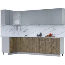Готовая кухня Интерлиния Мила 12x28 (серебро/дуб веллингтон/белый гранит)