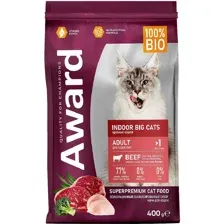 Корм для кошек Award Indoor Big Cats, для крупных пород, говядина/курица, 400 г