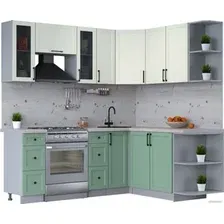 Готовая кухня Интерлиния Тренд 1.7x2.1 правая (мята/белый/бискайская сосна)