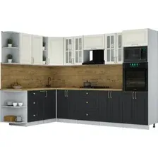 Готовая кухня Интерлиния Мила Шато 1.88x3.0 ВТ LV (белый/черный/дуб бунратти)
