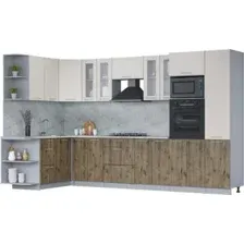 Готовая кухня Интерлиния Мила 1.68x3.4 левая (персидский жемчуг/дуб веллингтон/серый каспий)